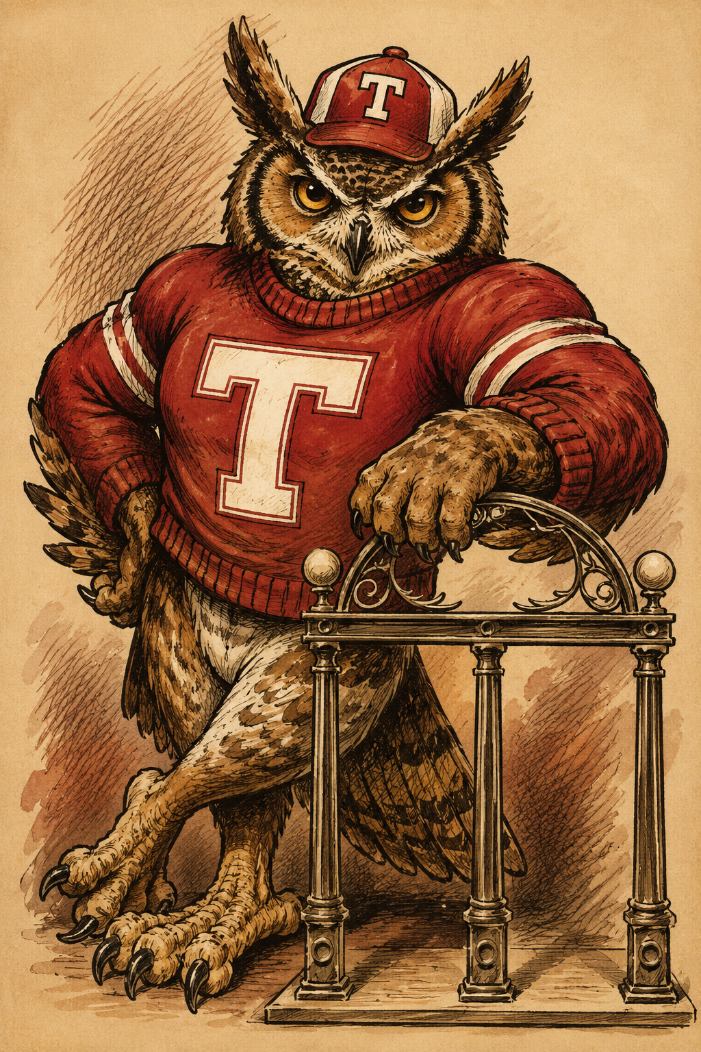 Illustrated Owl Football Player Wall Art