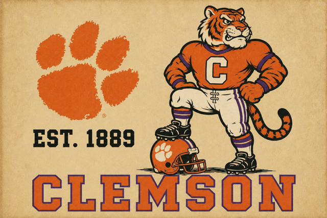 Clemson Tiger Football Vintage-Style Wall Art
