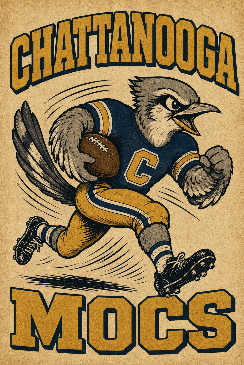 Chattanooga Mocs Football Bird Vintage-Style Wall Art
