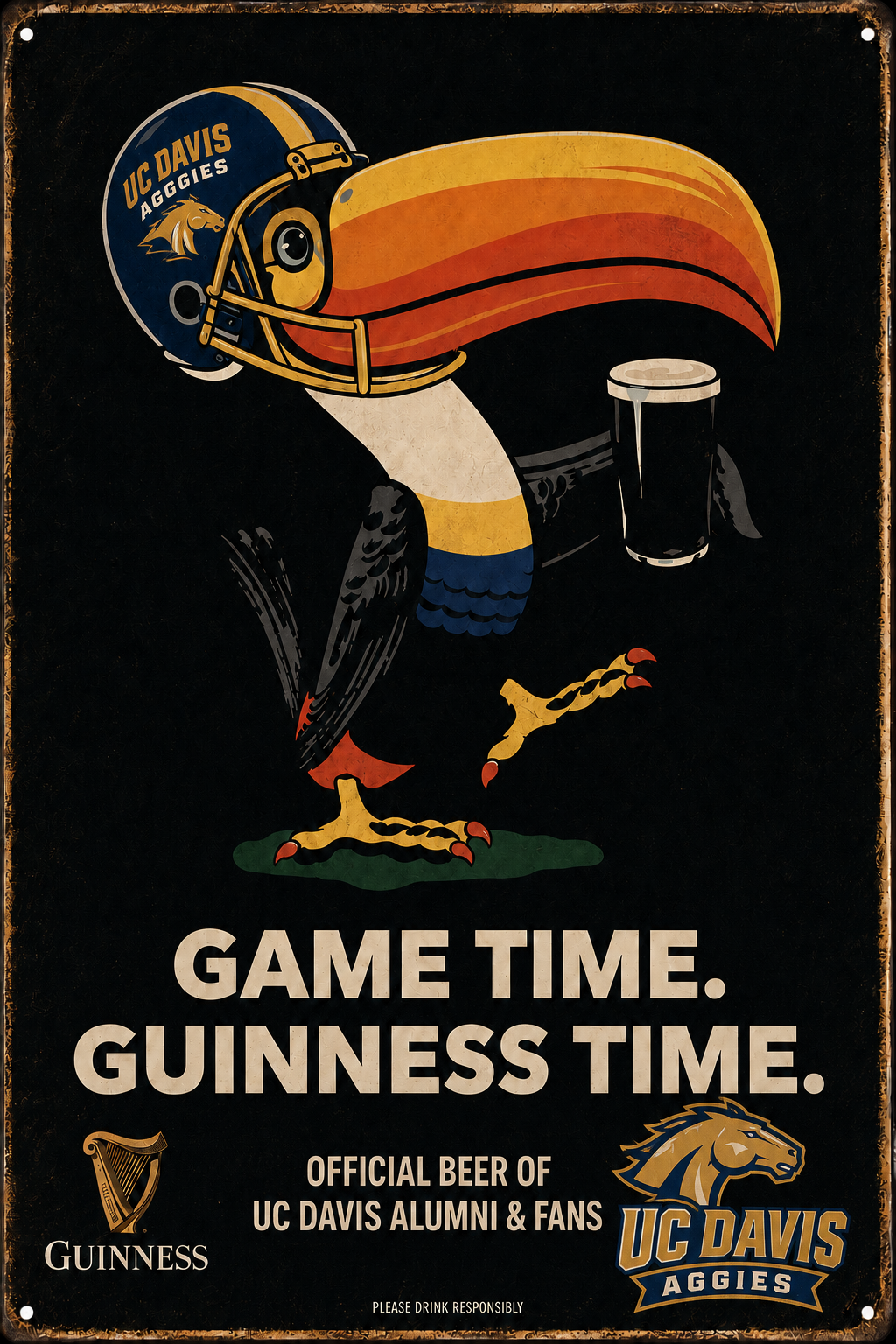 UC Davis Aggies Football & Guinness Vintage-Style Sign
