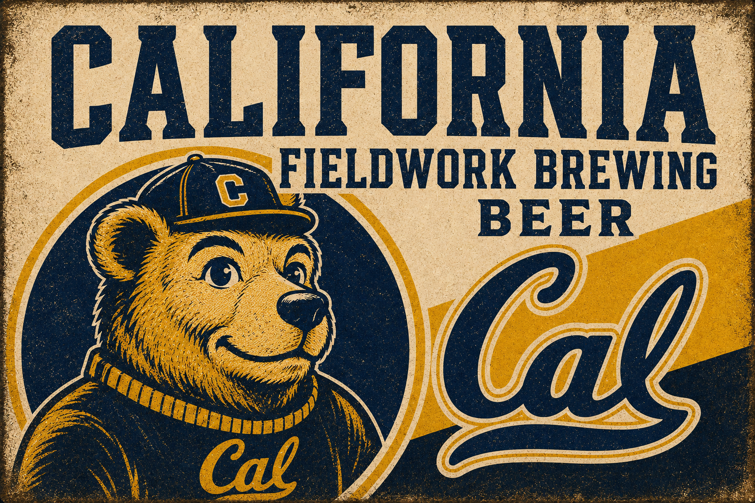 California Fieldwork Brewing Beer Bear Retro-Style Wall Art