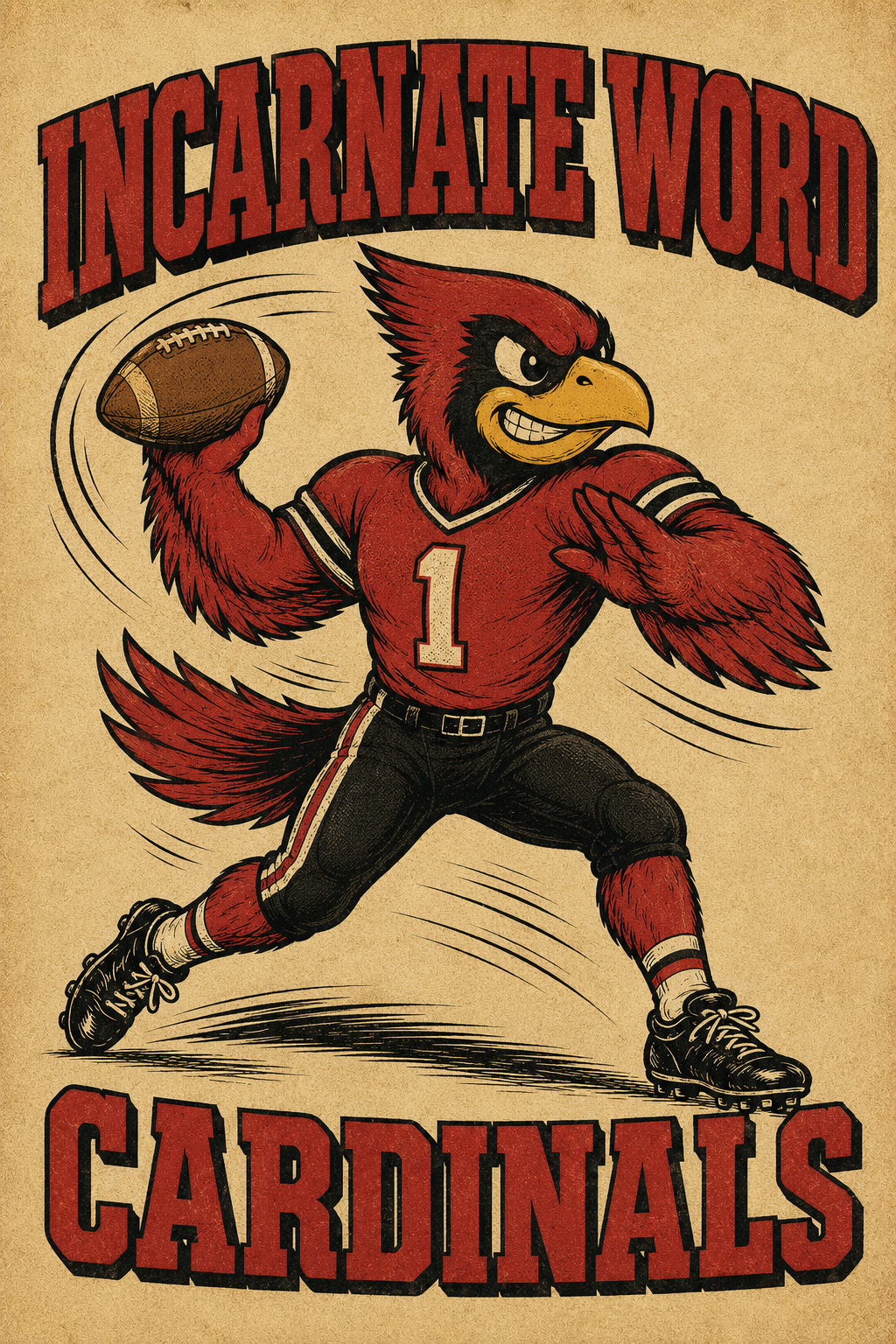 Incarnate Word Cardinals Football Vintage-Style Wall Art