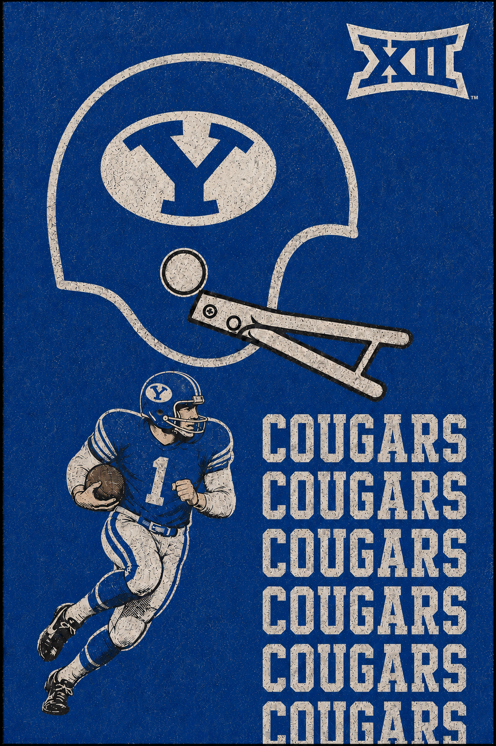 Blue Cougars Football Retro Graphic Wall Art