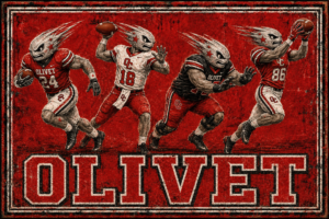 Olivet Football Players Distressed Red Wall Art