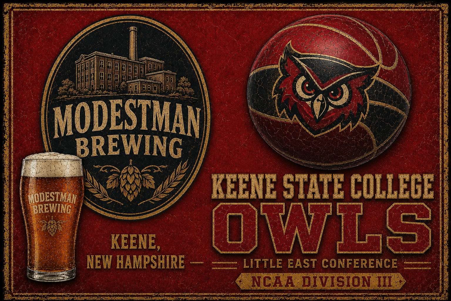 Modestman Brewing Keene State Owls Vintage-Style Wall Art