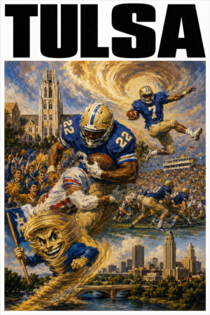 Tulsa Football Golden Hurricane Inspired Wall Art Print