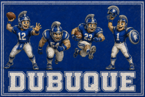 Dubuque Football Players Blue Vintage-Style Wall Art
