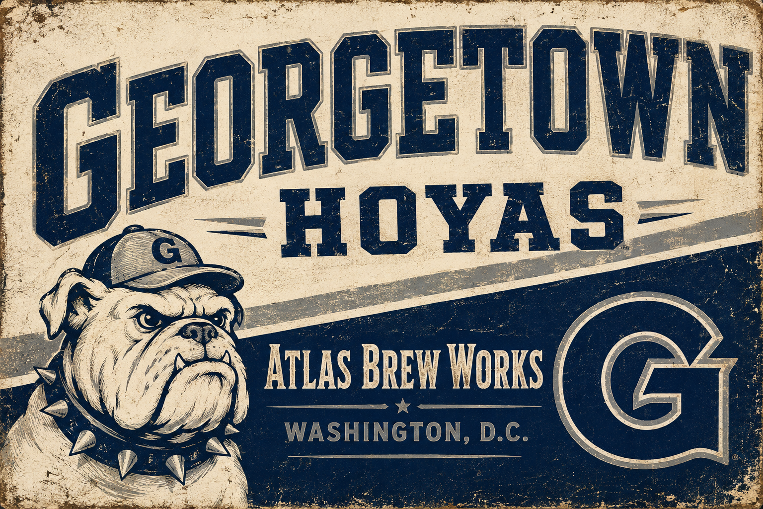 Vintage Georgetown Hoyas Bulldog Atlas Brew Works Wall Art Design