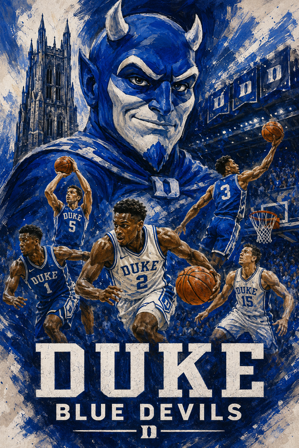 Duke Blue Devils Basketball Blue Devil Illustrated Poster