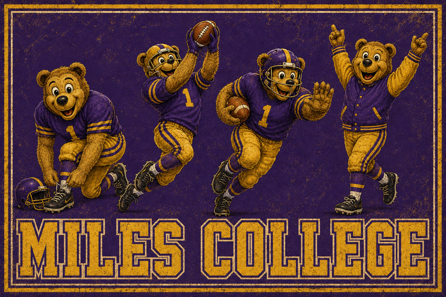Mills College Football Bears Vintage-Style Wall Art