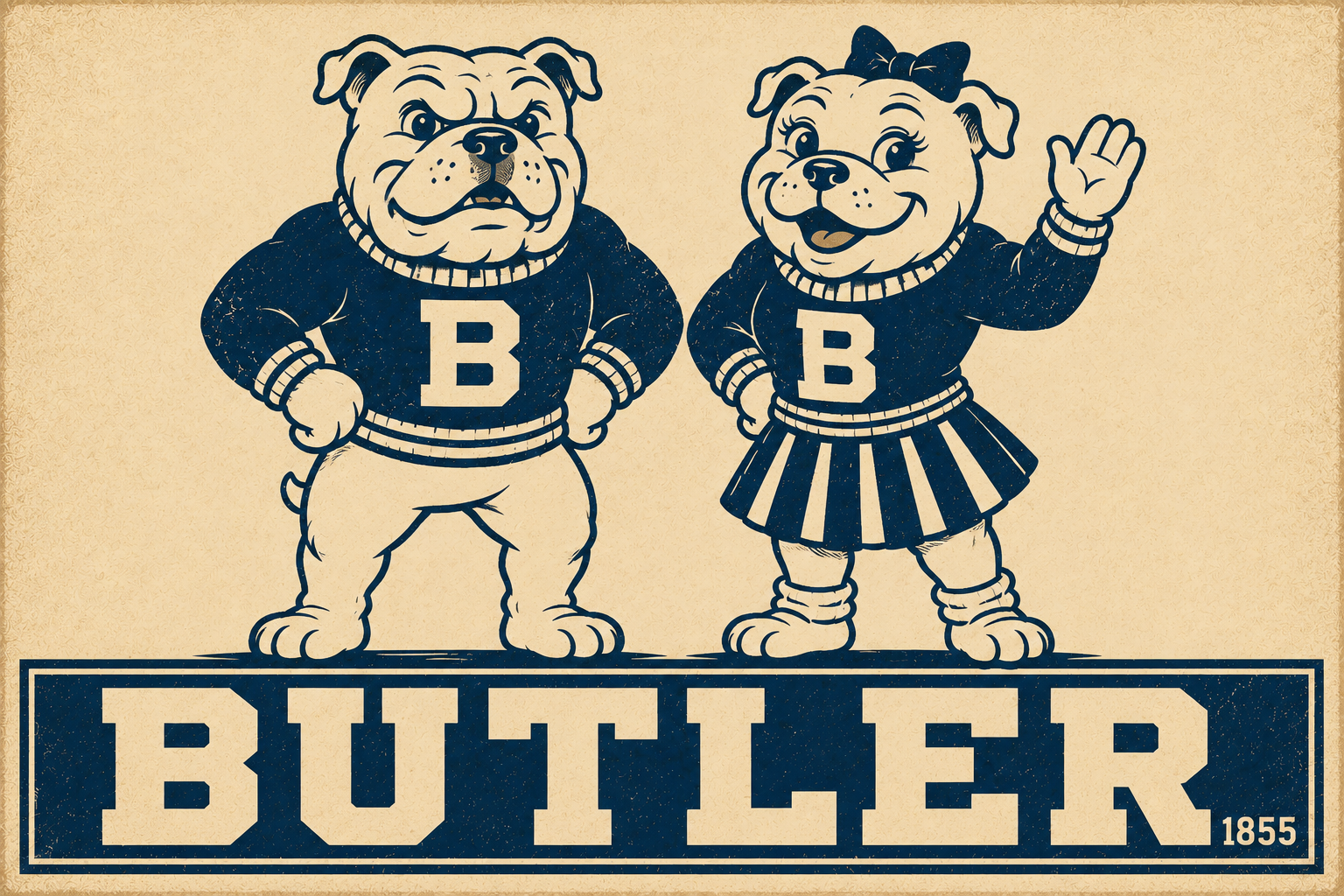 Butler Bulldog Duo Vintage-Style Wall Art Print