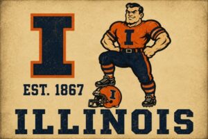 Vintage-Style Illinois Football Player Printed Wall Art