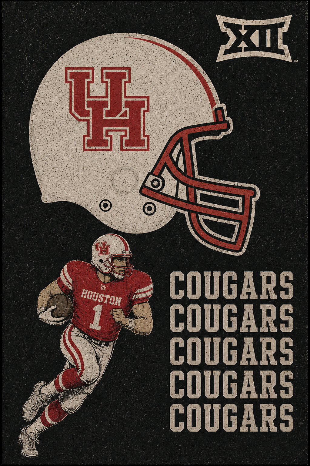 Houston Cougars Football Helmet and Player Wall Art Poster