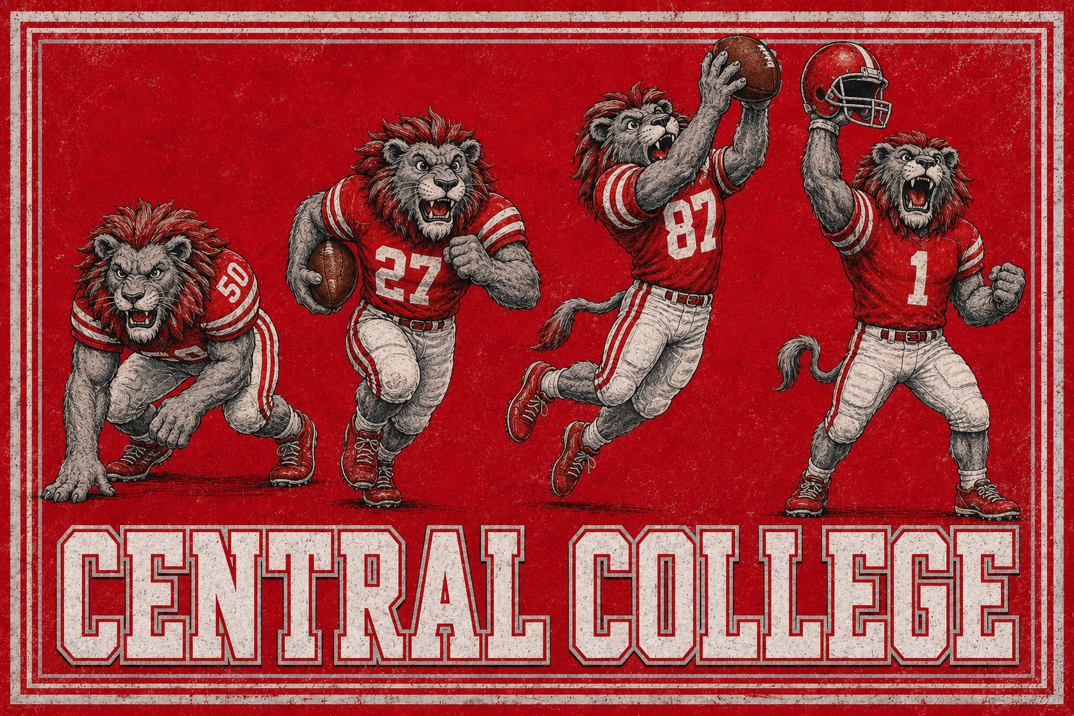 Central College Lions Football Vintage-Style Graphic