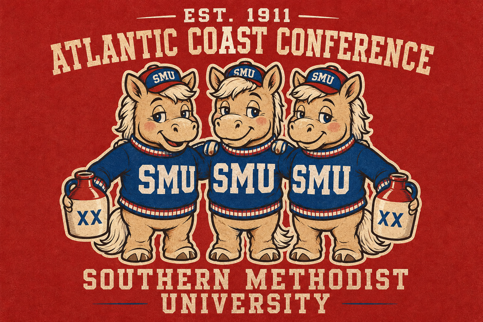 SMU Mustangs Atlantic Coast Conference Vintage-Style Wall Art