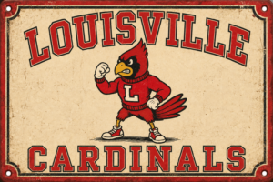 Distressed Louisville Cardinals Cardinal Mascot Wall Sign