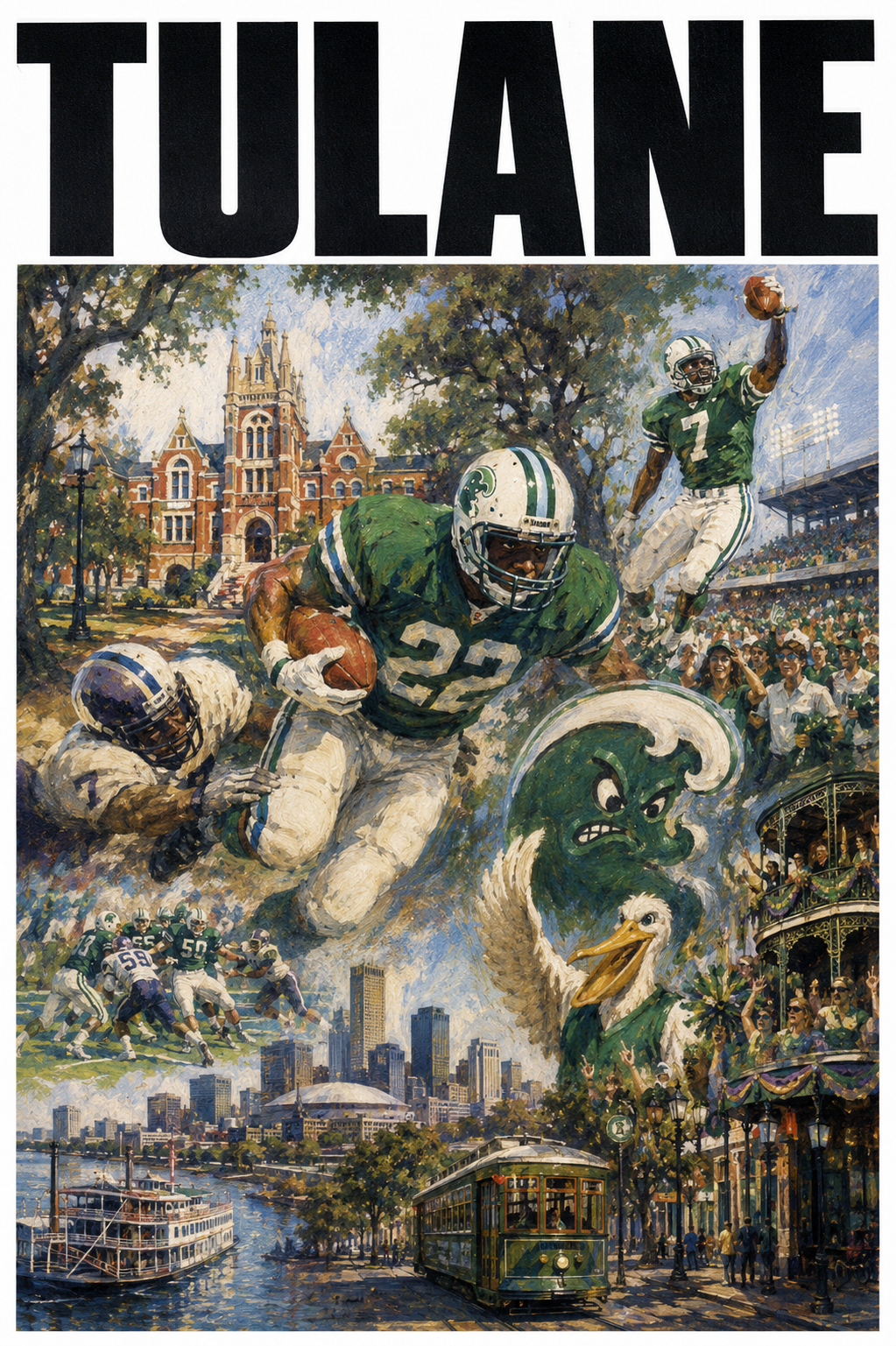 Tulane Football New Orleans Collage Wall Art Print