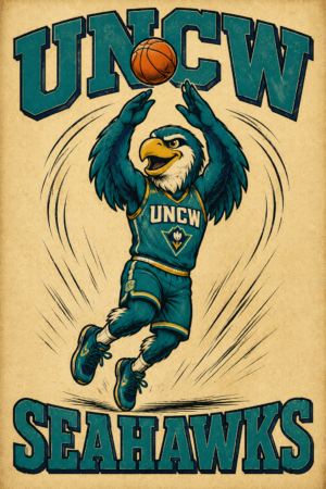 UNCW Seahawks Eagle Basketball Vintage-Style Wall Art