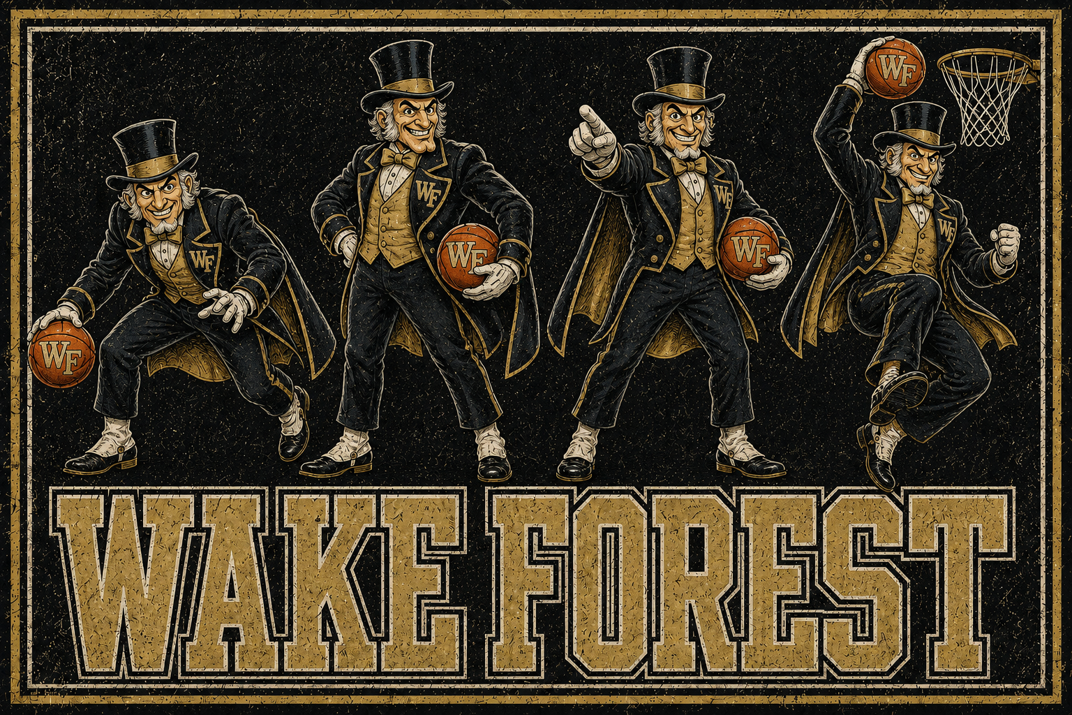 Vintage-Style Wake Forest Top-Hat Basketball Wall Art