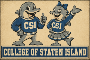 College of Staten Island Dolphin Mascot Vintage-Style Sign
