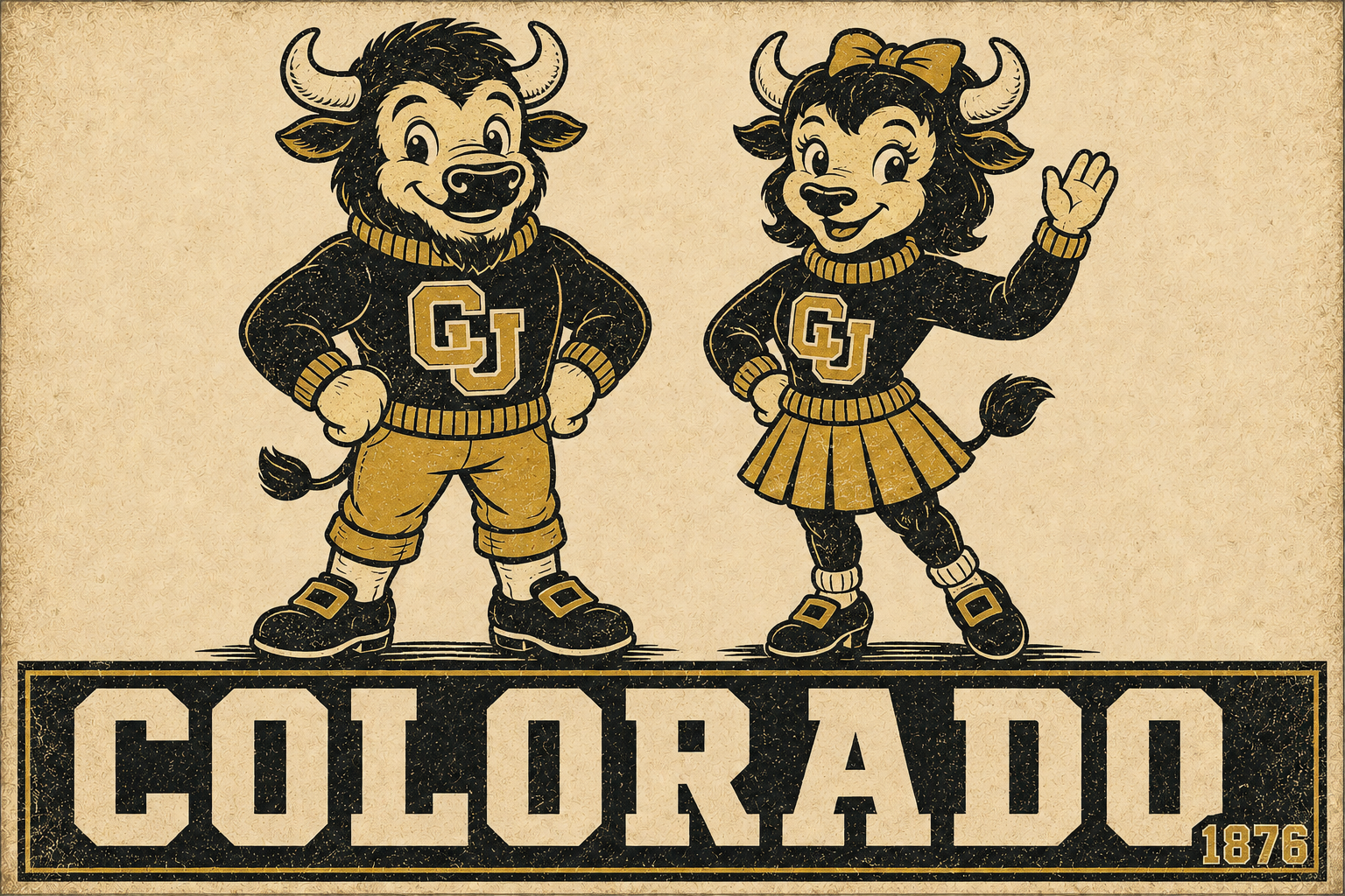 Colorado 1876 Buffalo Mascots Vintage-Style Wall Art