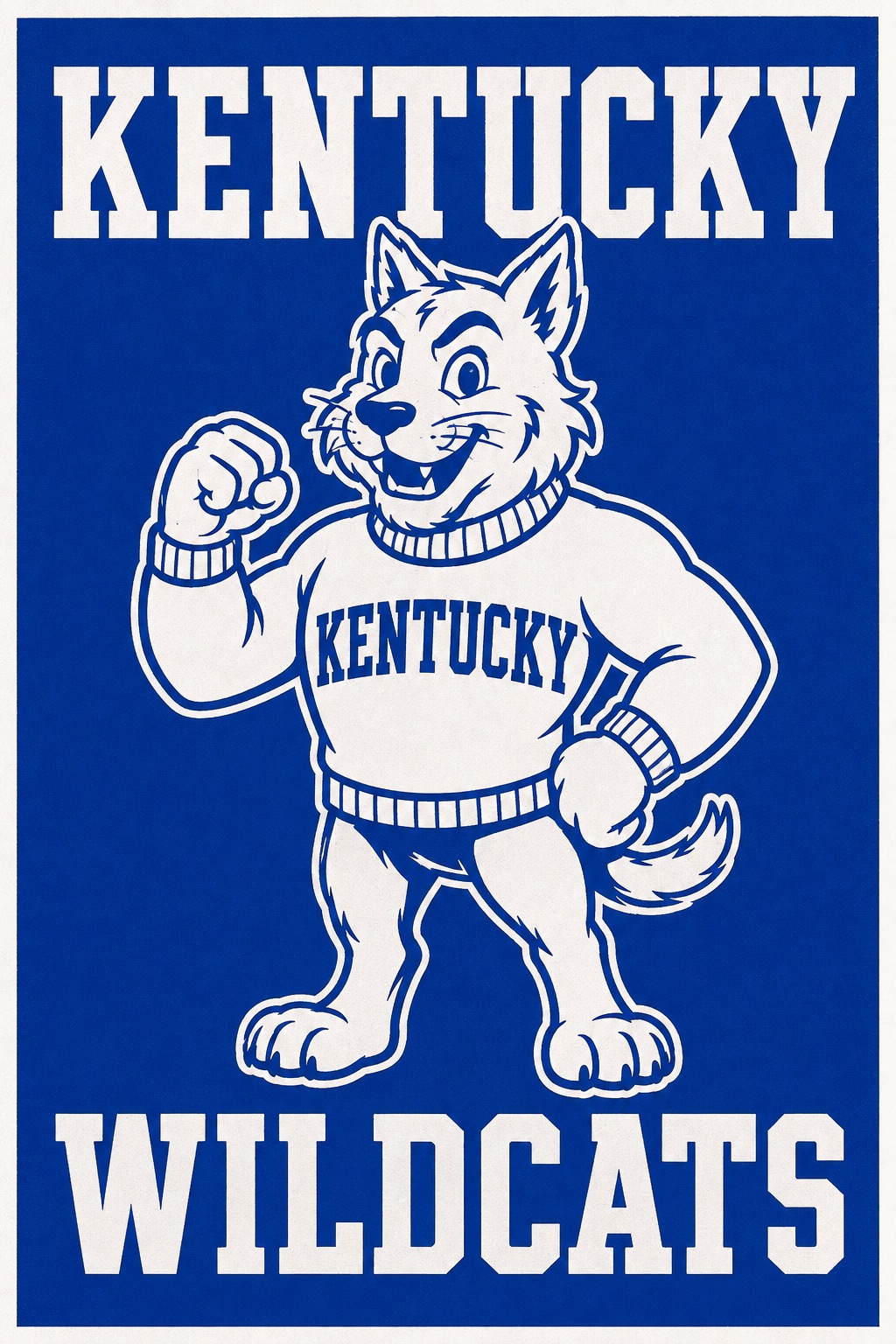 Kentucky Wildcats Cartoon Cat Blue and White Wall Art