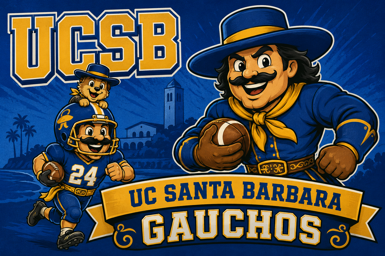 UC Santa Barbara Gauchos Blue and Gold Football Artwork
