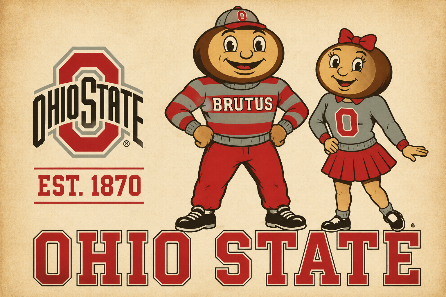 Ohio State Brutus and Cheerleader Vintage-Style Wall Art