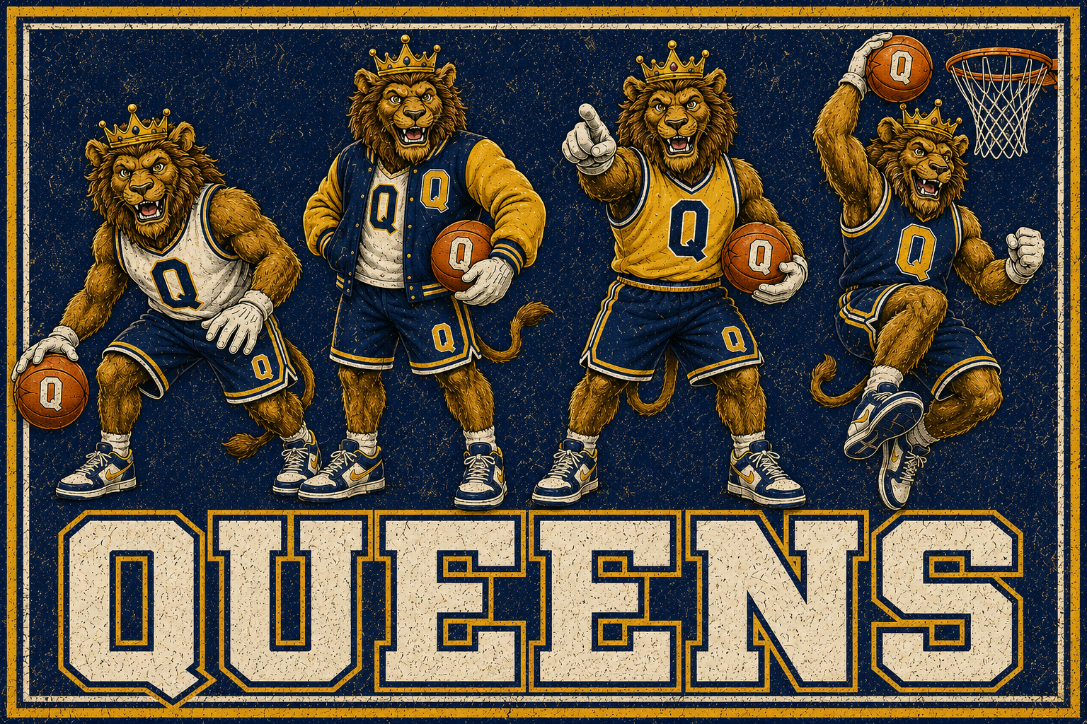 Queens Crowned Lion Basketball Team Wall Art