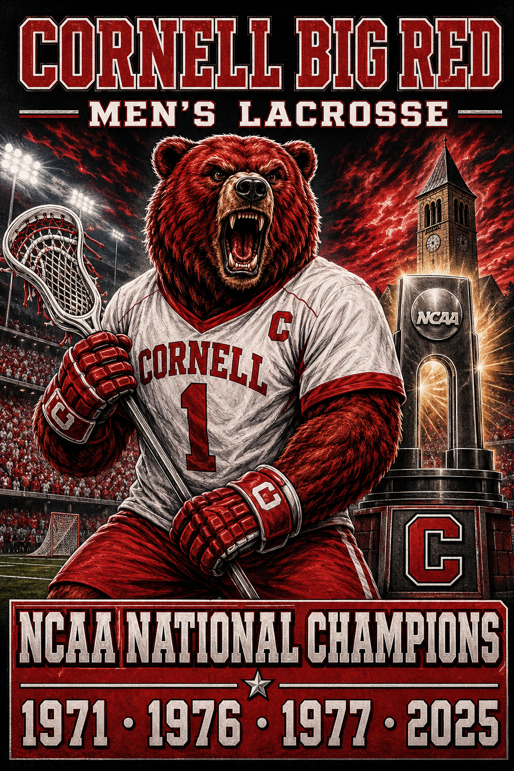 Cornell Men’s Lacrosse Bear NCAA Champions Wall Art Print