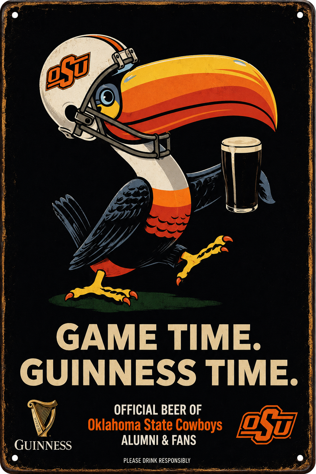 OSU Cowboys Game Time Guinness Style Metal Sign