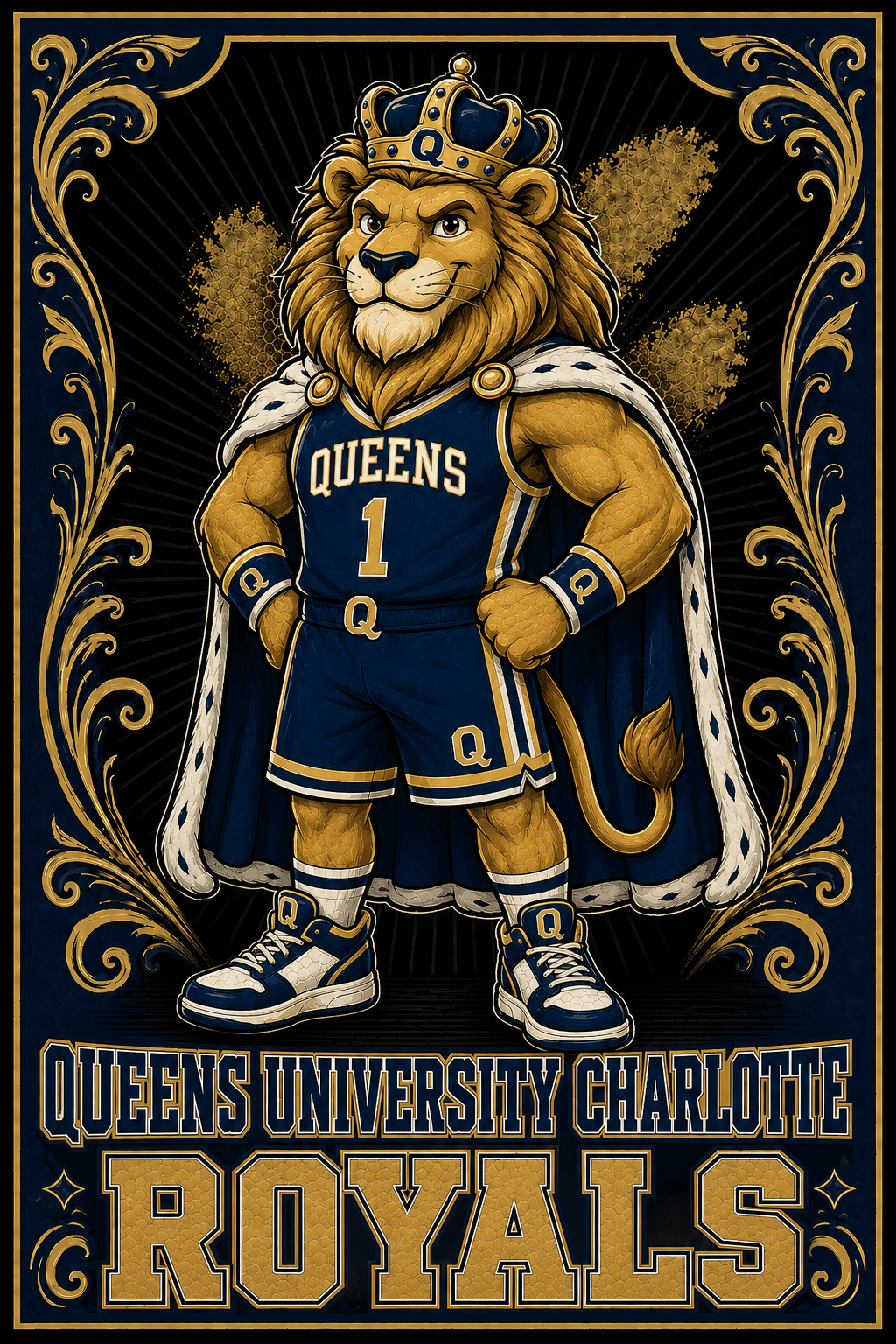 Queens University Charlotte Royals Lion Basketball Wall Art