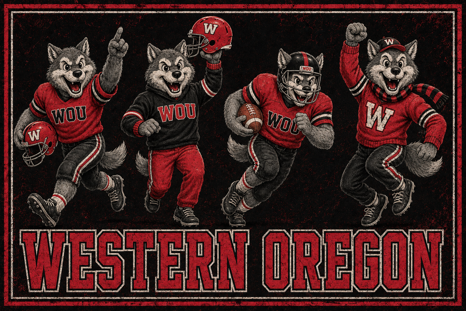 Western Oregon Wolves Football Vintage-Style Wall Art