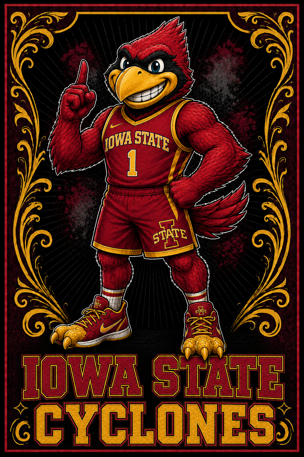 Iowa State Cyclones Cardinal Basketball Wall Art