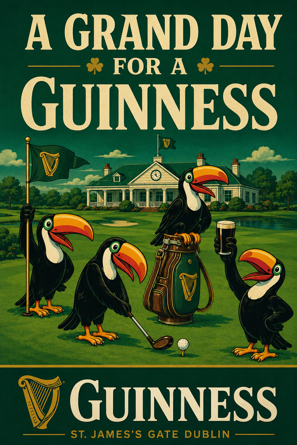 A Grand Day for Guinness Toucan Golf Poster