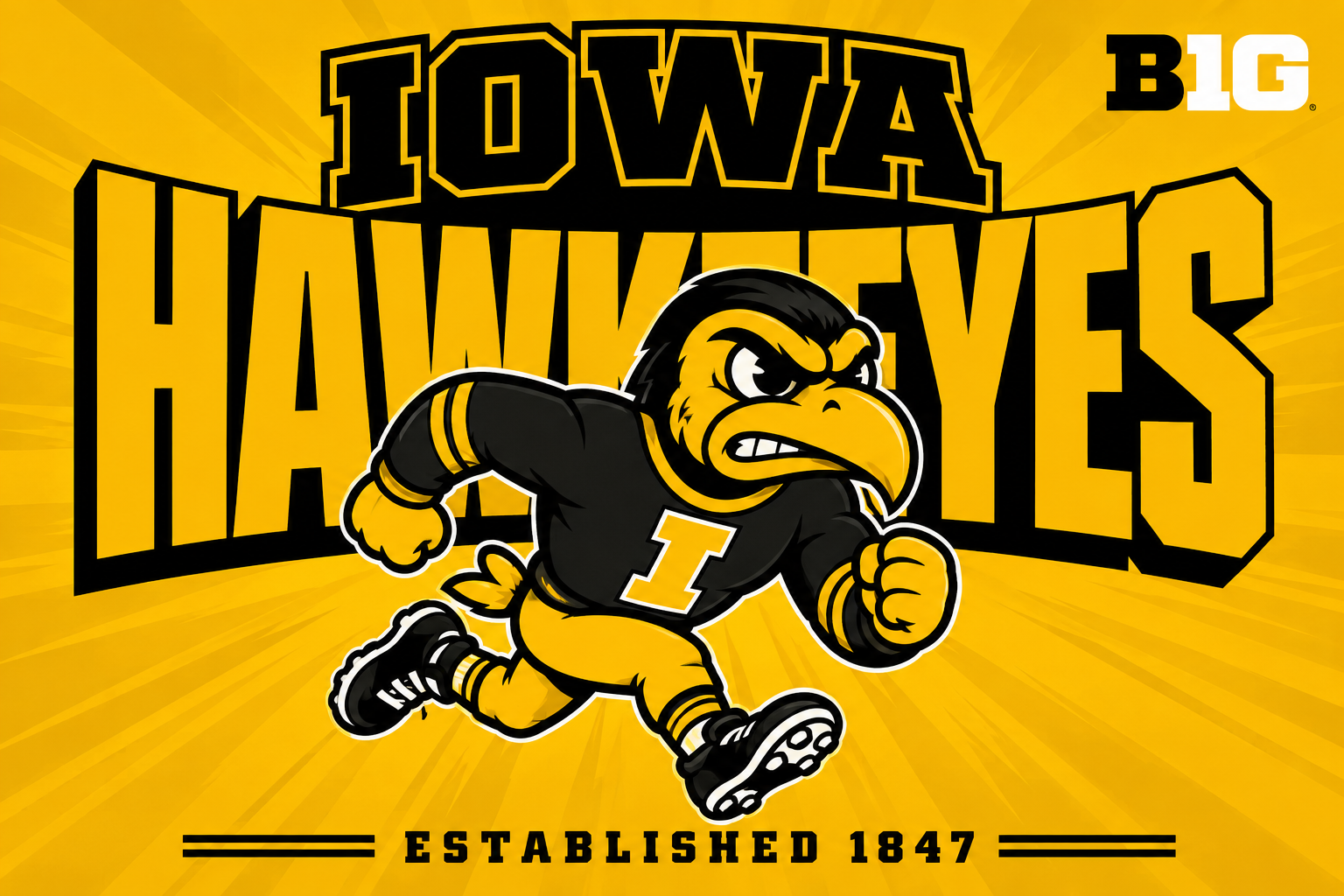 Iowa Hawkeyes Gold and Black Mascot Wall Art
