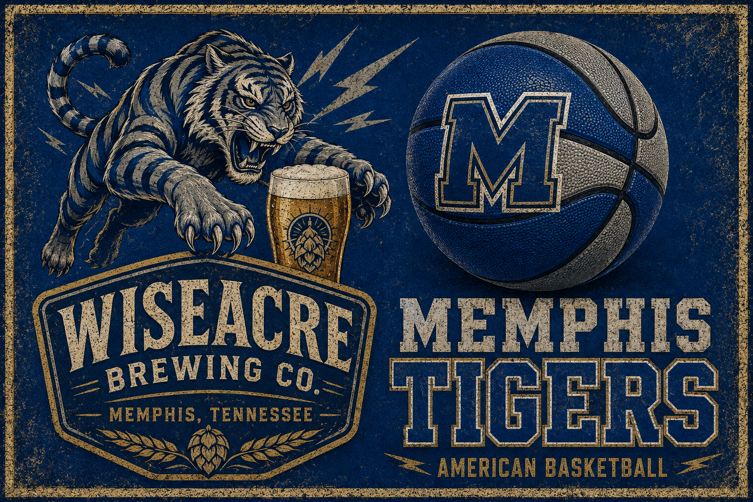 Memphis Tigers and Wiseacre Brewing Co. Vintage-Style Wall Art