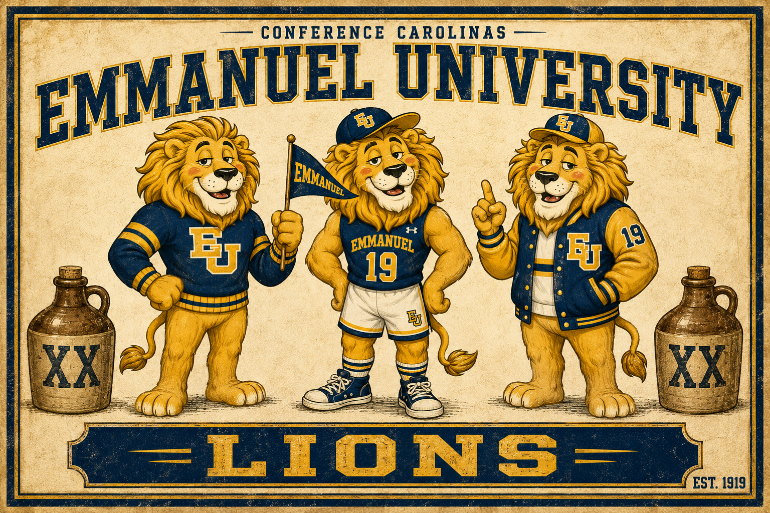 Emmanuel University Lions Vintage-Style Wall Art