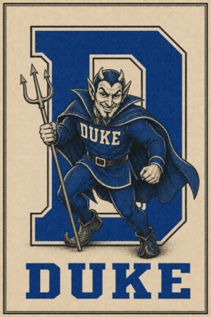 Vintage-Style Duke Blue Devil Mascot Wall Art