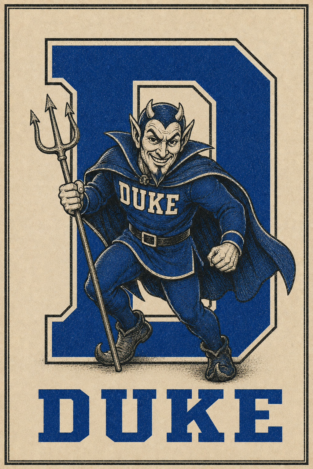 Vintage-Style Duke Blue Devil Mascot Wall Art