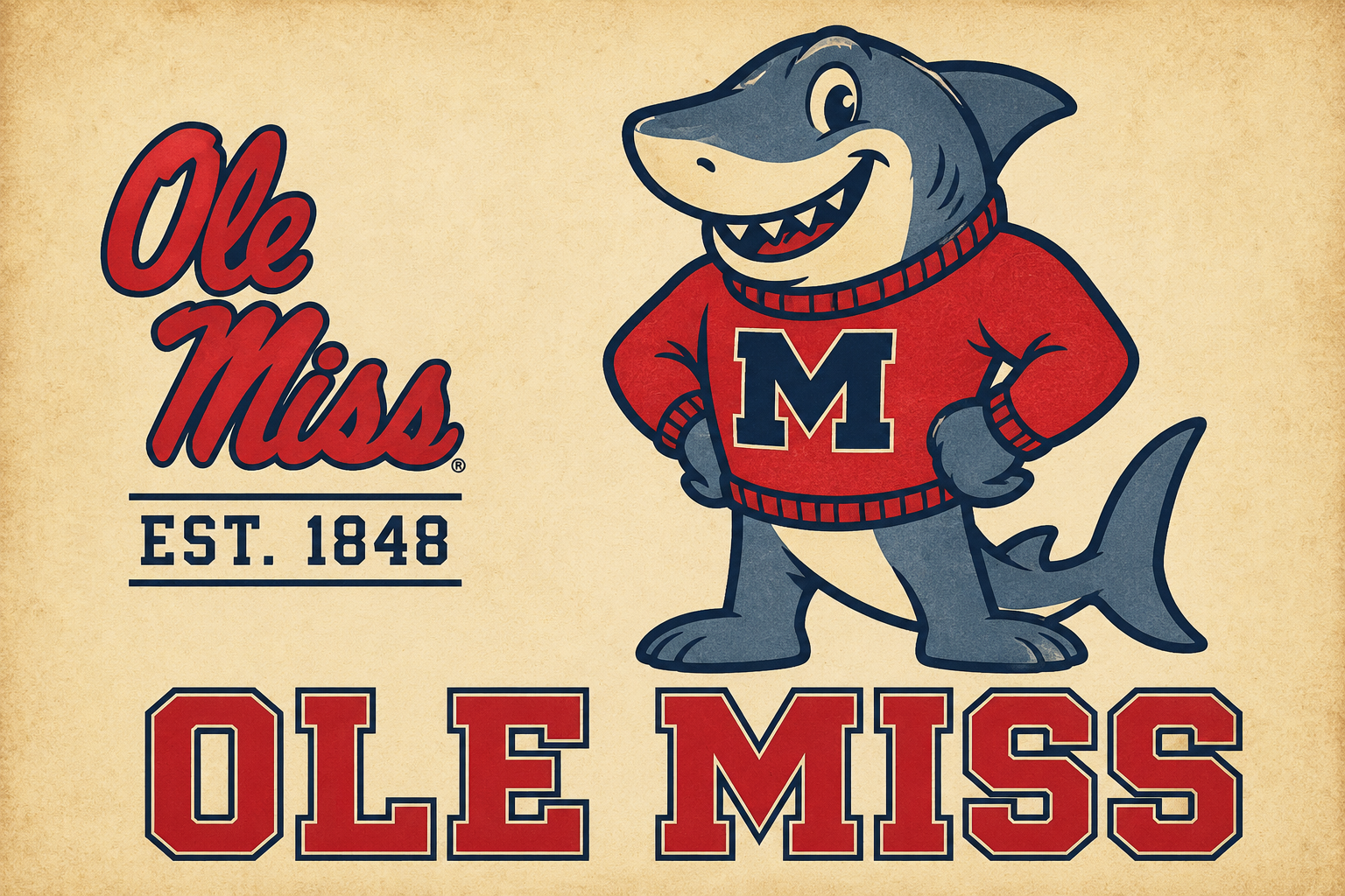 Ole Miss Shark Mascot Graphic Wall Art