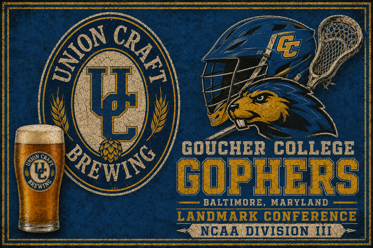 Goucher College Gophers Blue & Gold Vintage Wall Art