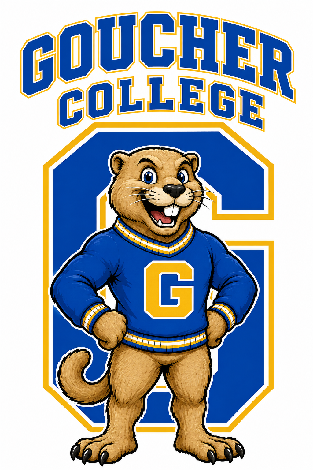 Goucher College Otter Mascot Blue and Gold Wall Art