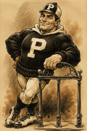 Sepia American Football Player Hurdling Vintage-Style Wall Art