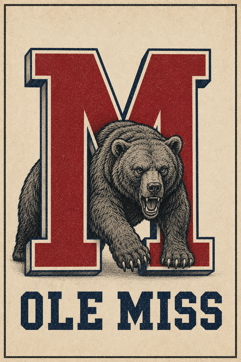 Ole Miss Bear Vintage-Style Printed Wall Art