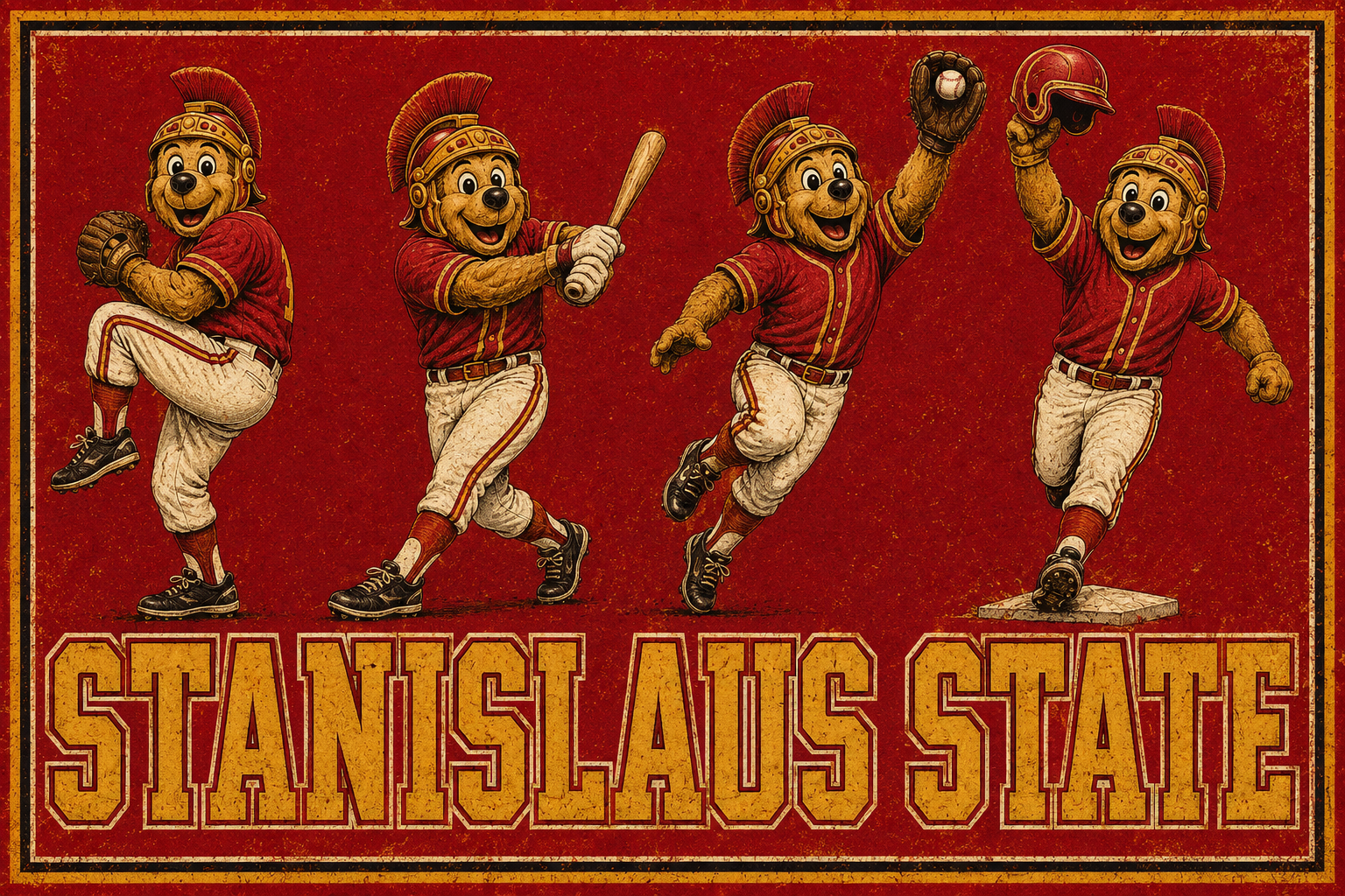 Stanislaus State Baseball Bear Vintage-Style Wall Art