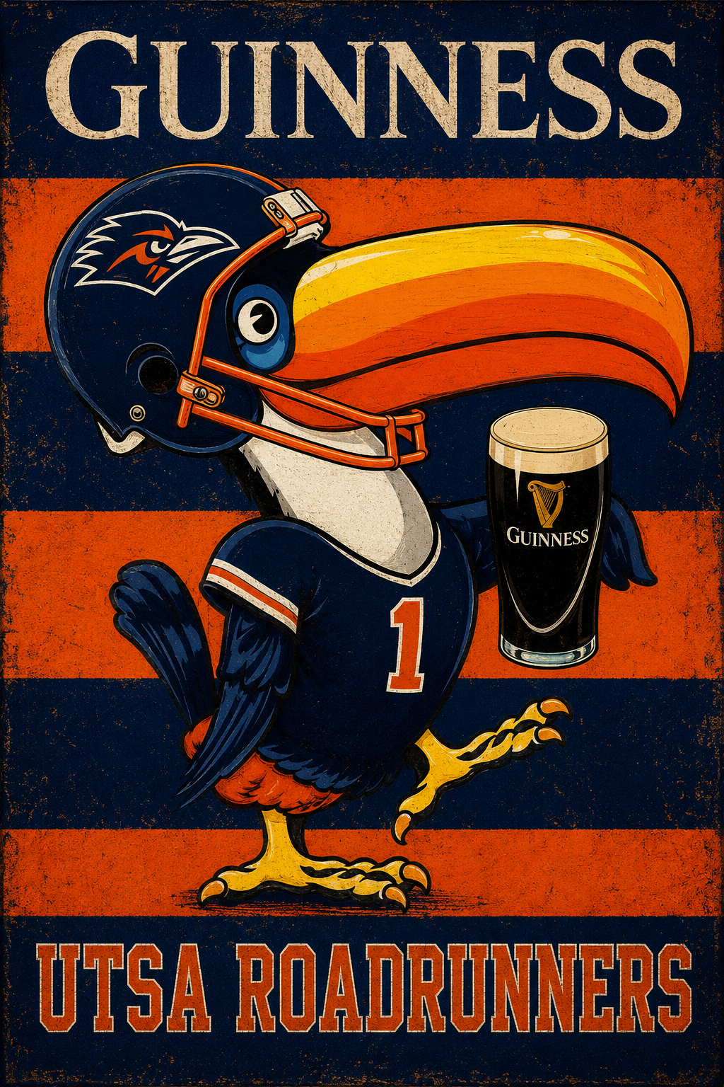 Guinness USA Roadrunners Football Bird Vintage-Style Poster