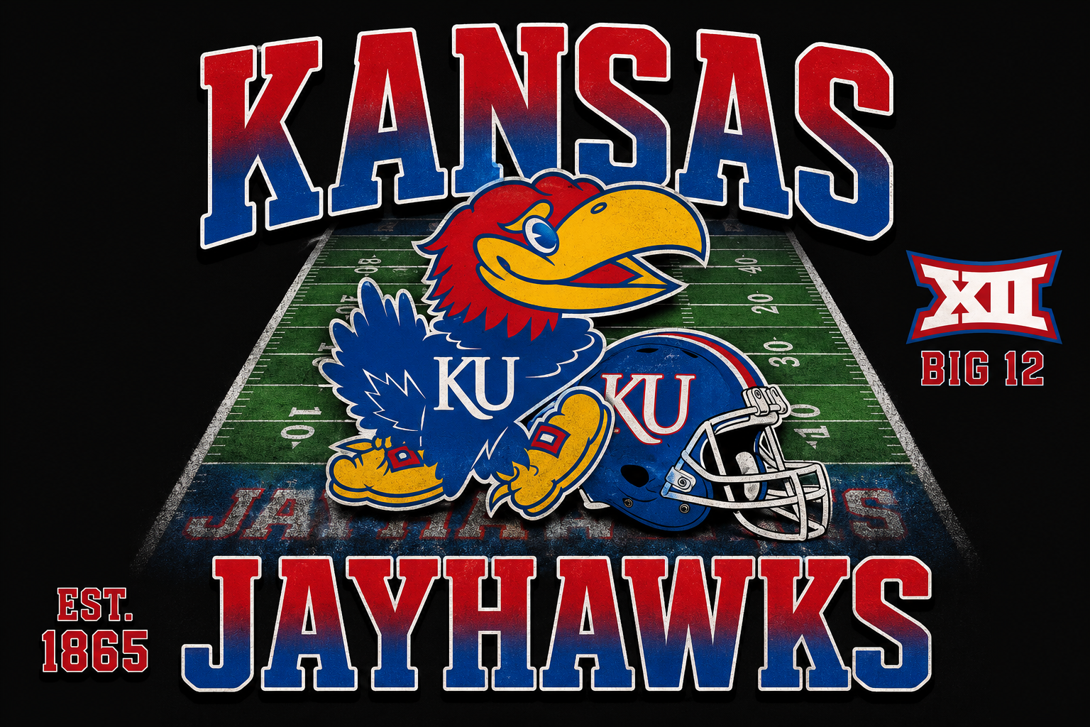 Kansas Jayhawks Football Field Mascot Wall Art Design