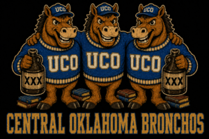 Central Oklahoma Bronchos Three-Horse Graphic Design
