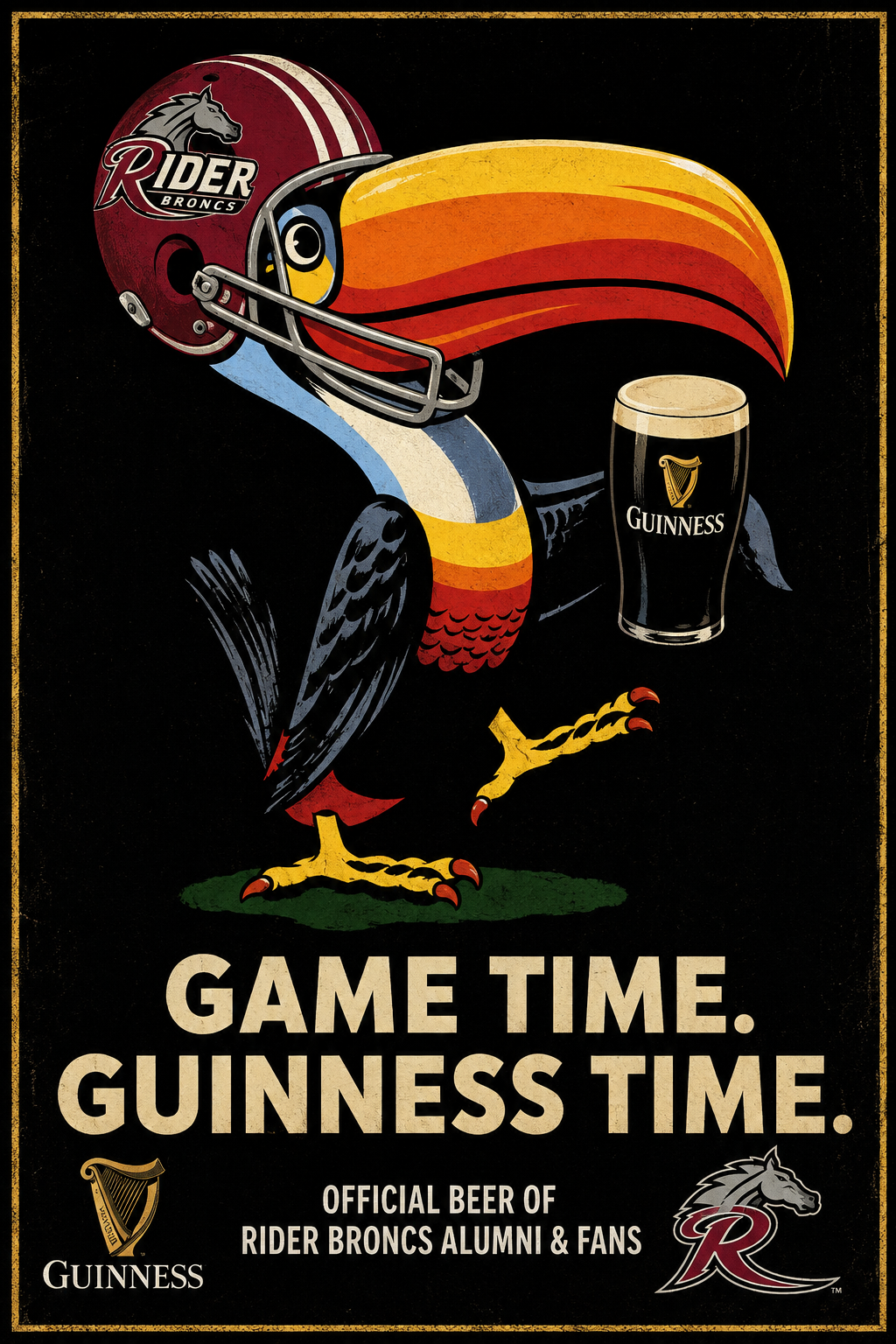 Rider Broncs Football Helmet Guinness Game Time Poster